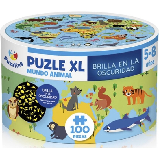 PUZZLE XL MAPA ANIMALES BRILLO NEÓN 100 PZAS. image 0