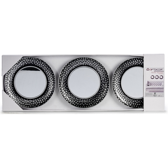 SET 3 ESPEJOS DECORACIÓN NEGRO-PLATA25CM image 1