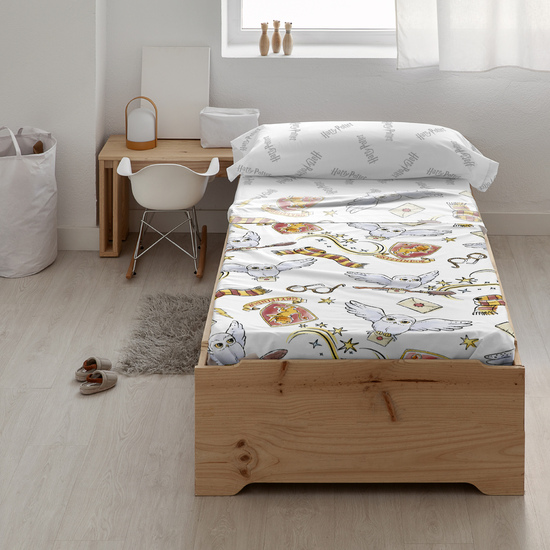 JUEGO DE SÁBANAS CON ALMOHADA Y BAJERA ESTAMPADAS 100% ALGODÓN MODELO HEDWIG PARA CAMA DE 90. image 1