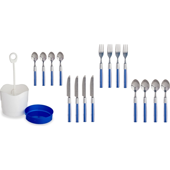 SET 16 CUBIERTOS ACERO INOXIDABLE MANGO AZUL image 2
