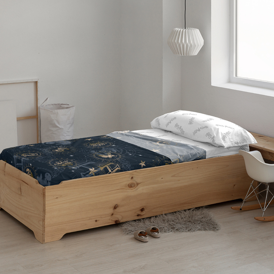 JUEGO DE SÁBANAS CON ALMOHADA Y BAJERA ESTAMPADAS 100% ALGODÓN MODELO HPOTTER GOLD PARA CAMA DE 135. image 4