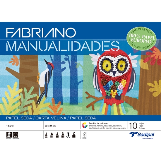 PACK 10 BLOC MANUALIDADES 10 HOJAS PAPEL SEDA COLORES image 0