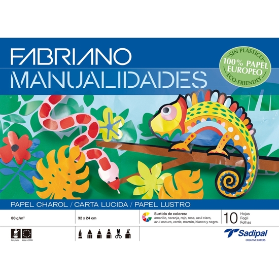 PACK 10 BLOC MANUALIDADES 10 HOJAS PAPEL CHAROL COLORES image 0