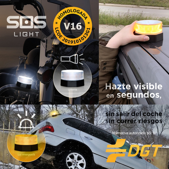 SOS LIGHT - LUZ DE EMERGENCIA AUTÓNOMA, SEÑAL V16 DE PRESEÑALIZACIÓN DE PELIGRO, HOMOLOGADA DGT V16 image 6