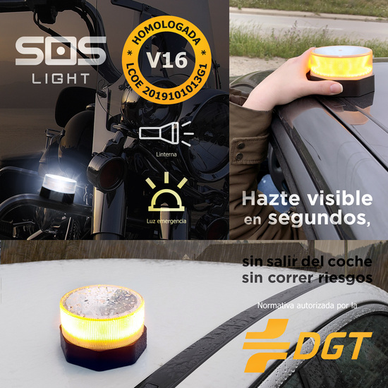 SOS LIGHT - LUZ DE EMERGENCIA AUTÓNOMA, SEÑAL V16 DE PRESEÑALIZACIÓN DE PELIGRO, HOMOLOGADA DGT V16 image 7