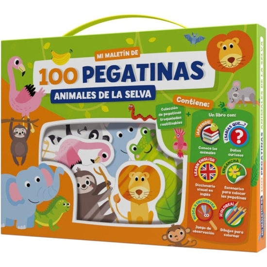 MALETÍN EDUCATIVO LIBRO + 100 PEGATINAS ANIMALES EN LA SELVA image 0