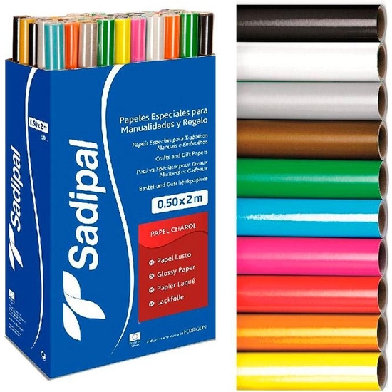EXPOSITOR 50 ROLLOS 0,50X2 MTS PAPEL CHAROL 10 COLORES image 0