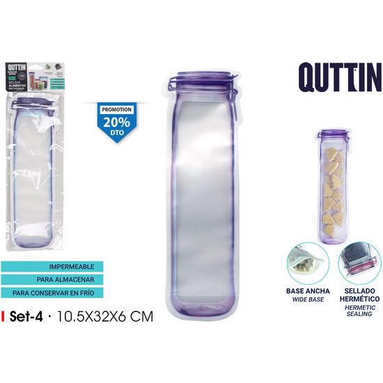 SET 4 BOLSAS ALIMENTOS REUTILABLES 10.5X32CM QUTTIN image 0