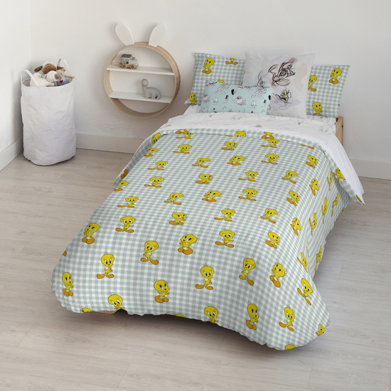 FUNDA NÓRDICA CON BOTONES 100% ALGODÓN MODELO TWEETY VICHY PARA CAMA DE 90 (155X220 CM) image 0