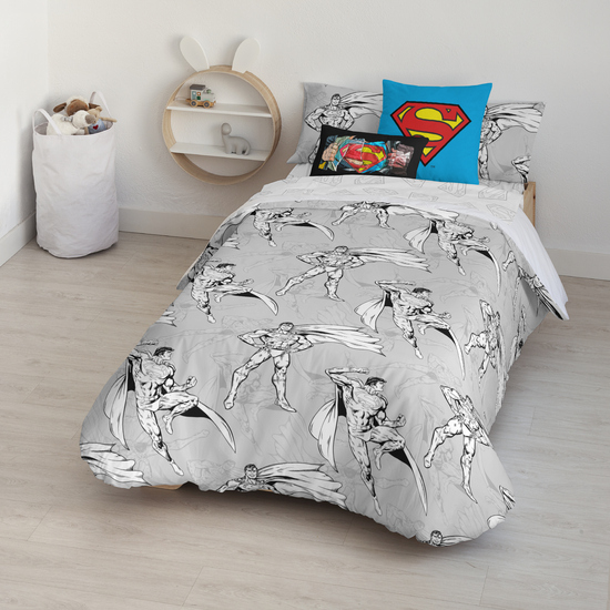 FUNDA NÓRDICA CON BOTONES 100% ALGODÓN MODELO SUPERMAN GREY PARA CAMA DE 105 (180X240 CM) image 3