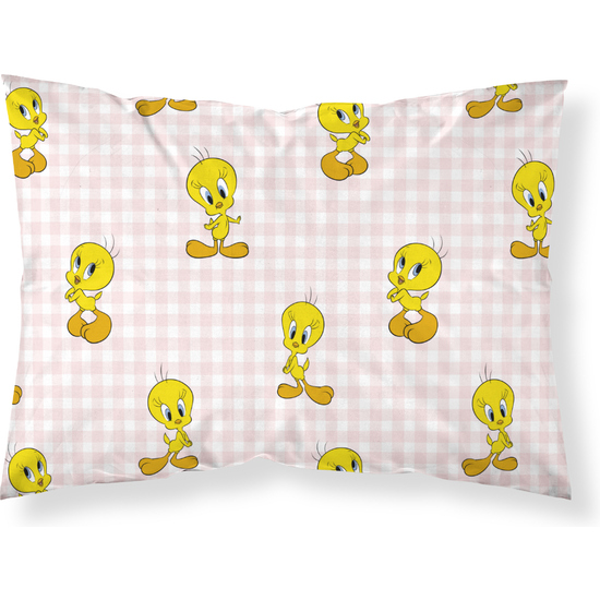 FUNDA DE ALMOHADA 100% ALGODÓN TWEETY VICHY PINK CAMA DE 50X80CM. image 1