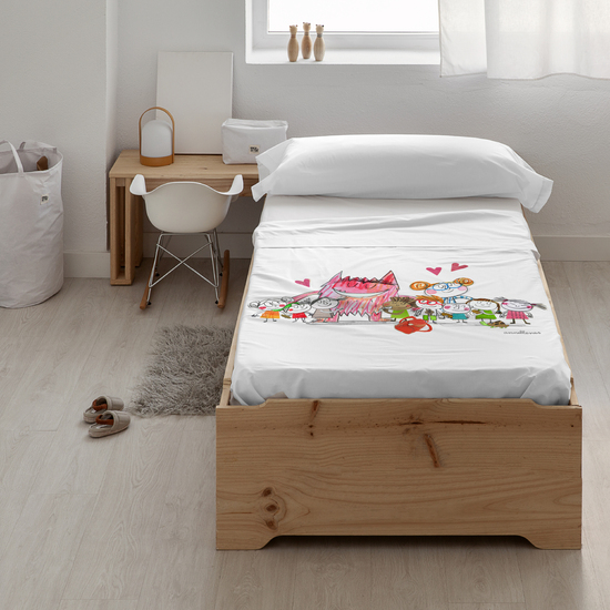 JUEGO DE SÁBANAS CON ALMOHADA Y BAJERA 100% ALGODÓN MODELO AL COLE DE ANNA LLENAS PARA CAMA DE 90. image 0