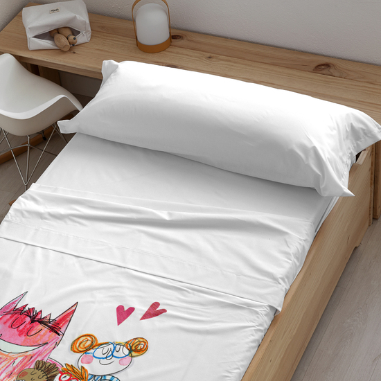 JUEGO DE SÁBANAS CON ALMOHADA Y BAJERA 100% ALGODÓN MODELO AL COLE DE ANNA LLENAS PARA CAMA DE 90. image 1