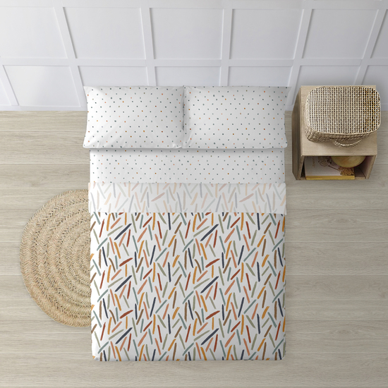 JUEGO DE SÁBANAS CON ALMOHADA Y BAJERA ESTAMPADAS 100% ALGODÓN MODELO ZURI PARA CAMA DE 90. image 0