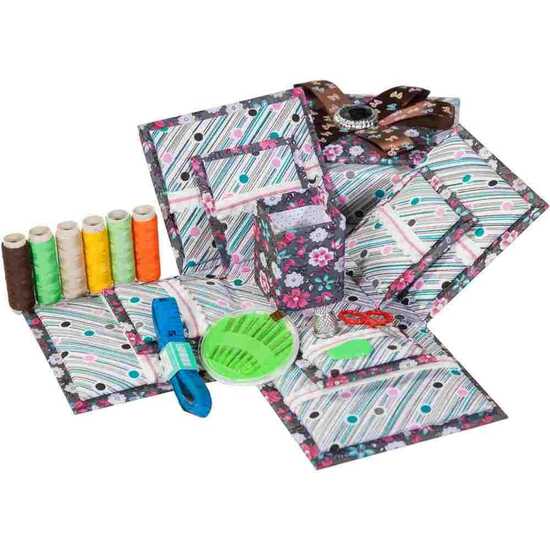 CARDBOARD AND FABRIC SEWING BOX WITH ACCESSORIES image 3