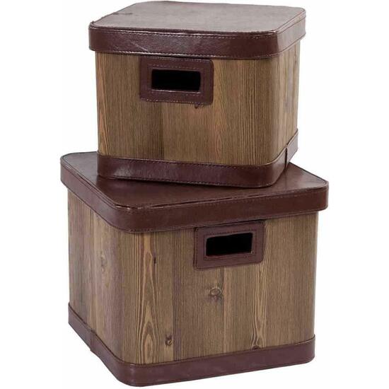 SQUARE BOXES IN SIMILE LEATHER WOOD EFFECT SET 2 PCS image 0