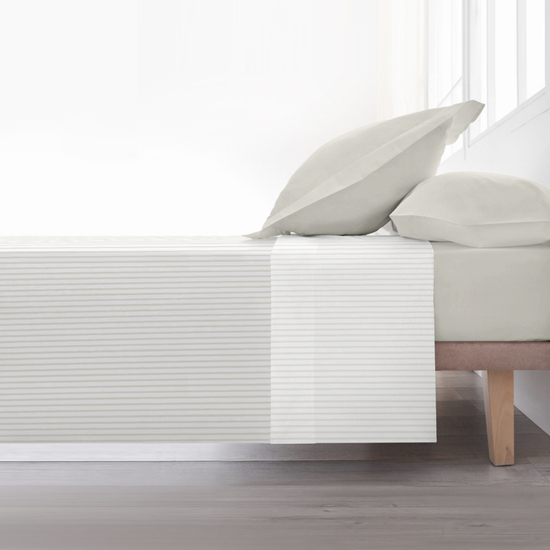 JUEGO DE SÁBANAS 100% ALGODÓN MODELO PAPAMOA BEIGE RAYA PARA CAMA DE 135. image 2