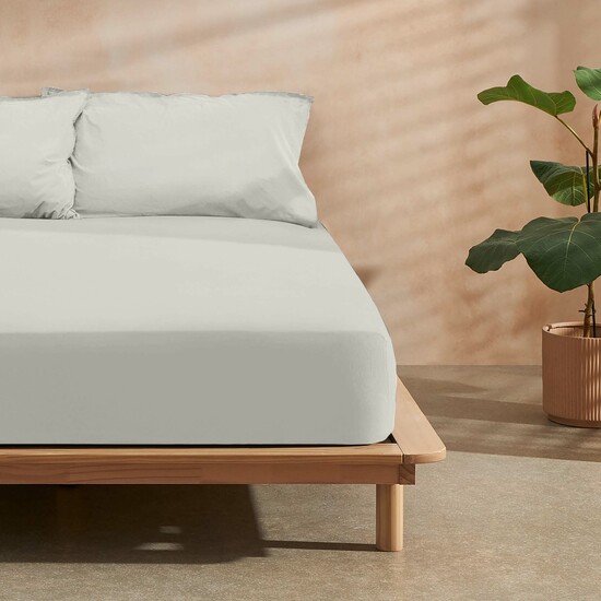 JUEGO DE SÁBANAS 100% ALGODÓN MODELO PAPAMOA BEIGE LISO PARA CAMA DE 135. image 1