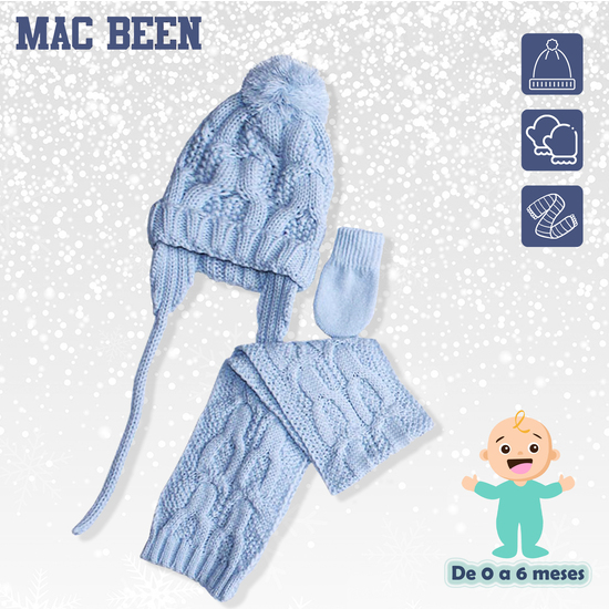 CONJUNTO DE GUANTES, GORRO Y BUFANDA PARA RECIÉN NACIDOS DE 0 A 6 MESES COLOR AZUL CELESTE image 1