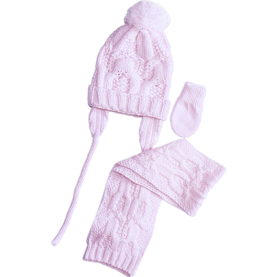 CONJUNTO DE GUANTES, GORRO Y BUFANDA PARA RECIEN NACIDOS DE 0 A 6 MESES COLOR ROSA image 0