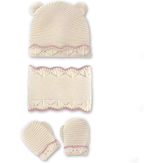 CONJUNTO DE GUANTES, GORRO Y BUFANDA PARA BEBÉS DE 9 A 18 MESES COLOR CRUDO image 0