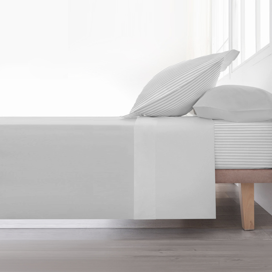 JUEGO DE SÁBANAS 100% ALGODÓN MODELO PAPAMOA GRIS RAYA PARA CAMA DE 135. image 2