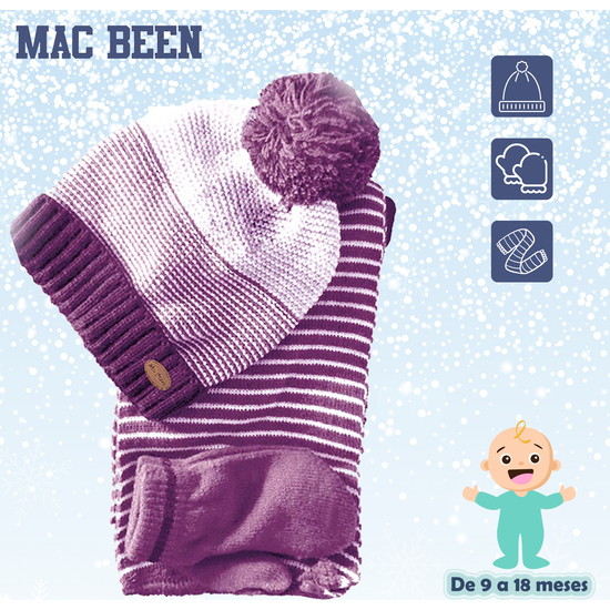 CONJUNTO DE GUANTES, GORRO Y BUFANDA PARA BEBÉS DE 9 A 18 MESES COLOR ROSA PARA INVIERNO image 1