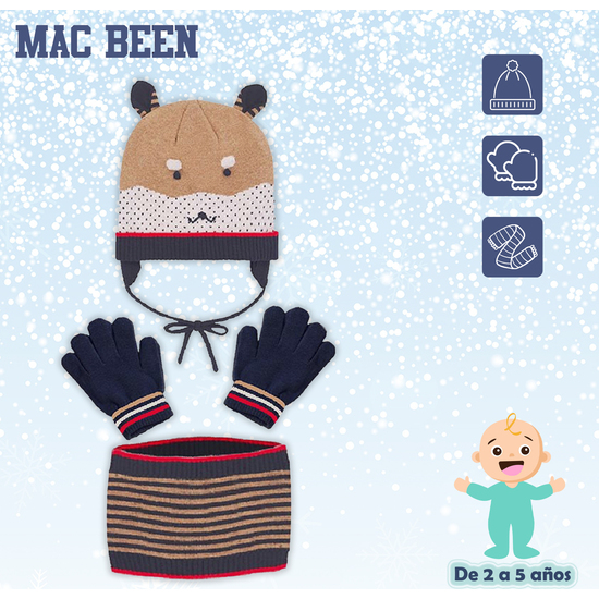 CONJUNTO DE GUANTES, GORRO Y BUFANDA PARA PREESCOLARES DE 2 A 5 AÑOS COLOR BEIGE image 1