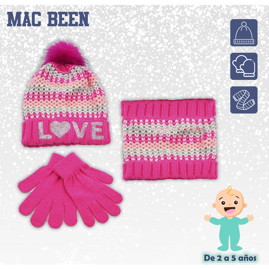 CONJUNTO DE GUANTES, GORRO Y BUFANDA PARA PREESCOLARES DE 2 A 5 AÑOS COLOR FUCSIA image 1