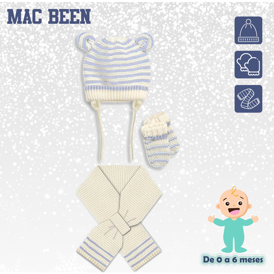 CONJUNTO DE GUANTES, GORRO Y BUFANDA PARA RECIÉN NACIDOS DE 0 A 6 MESES COLOR CELESTE image 1