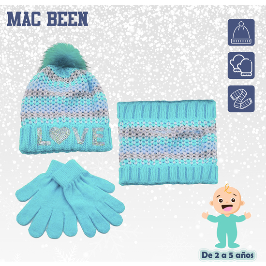 CONJUNTO DE GUANTES, GORRO Y BUFANDA PARA PREESCOLARES DE 2 A 5 AÑOS COLOR AZUL TURQUESA CLARO image 1