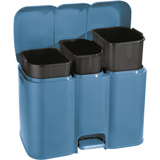 CUBO DE RECICLAJE "PATTY3" CON TRES COMPARTIMENTOS Y CUBOS EXTRAIBLES COLOR AZUL image 0