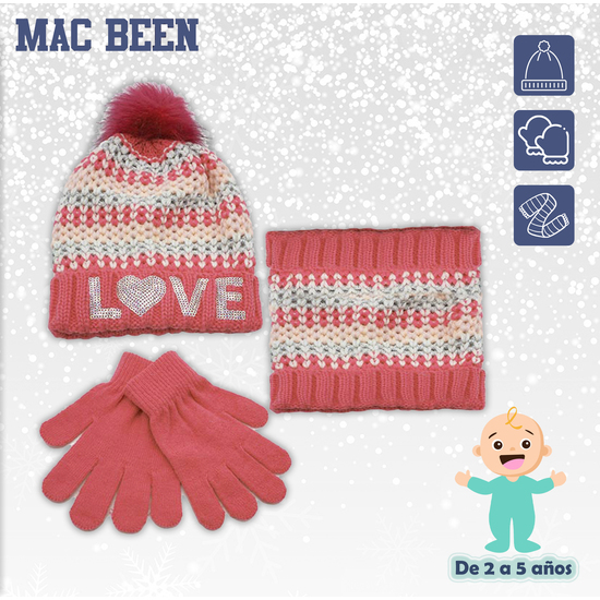 CONJUNTO DE GUANTES, GORRO Y BUFANDA PARA PREESCOLARES DE 2 A 5 AÑOS COLOR ROSA image 1