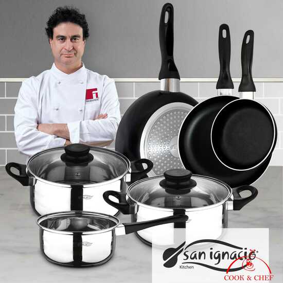 SAN IGNACIO - TOP KITCHEN MENAJE: PACK DE 3 SARTENES + BATERÍA DE COCINA 5 PIEZAS image 0