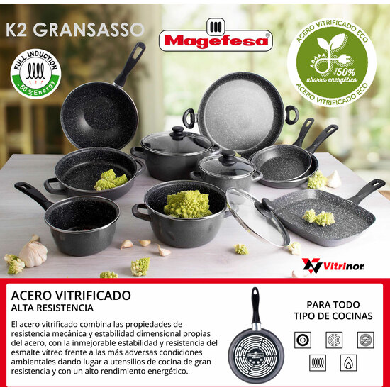 MAGEFESA K2 GRANSASSO - SET JUEGO 3 SARTENES 18-20-24 CM, INDUCCIÓN, ANTIADHERENTE MÁRMOL image 2