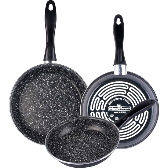 MAGEFESA K2 GRANSASSO SET 3 SARTENES 20/24/26CM, ACERO VITRIFICADO EXTERIOR, GRIS, ANTIADHERENTE BICAPA, EFECTO PIEDRA, PARA TODO TIPO DE COCINAS, ESP image 0