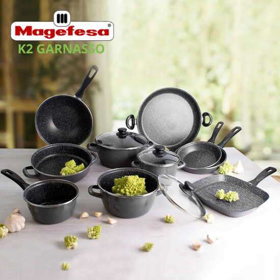 MAGEFESA K2 GRANSASSO SET 3 SARTENES 20/24/26CM, ACERO VITRIFICADO EXTERIOR, GRIS, ANTIADHERENTE BICAPA, EFECTO PIEDRA, PARA TODO TIPO DE COCINAS, ESP image 1