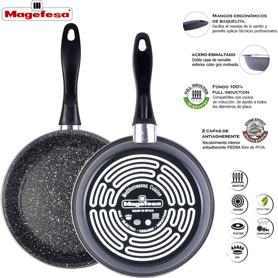 MAGEFESA K2 GRANSASSO SET 3 SARTENES 20/24/26CM, ACERO VITRIFICADO EXTERIOR, GRIS, ANTIADHERENTE BICAPA, EFECTO PIEDRA, PARA TODO TIPO DE COCINAS, ESP image 3