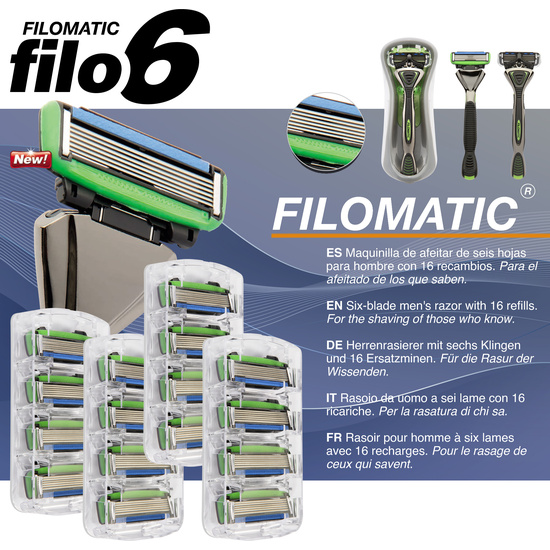 MAQUINILLA DE AFEITAR FILOMATIC FILO6 CON PACK DE 16 CABEZALES DE RECAMBIO EN VARIOS COLORES image 1