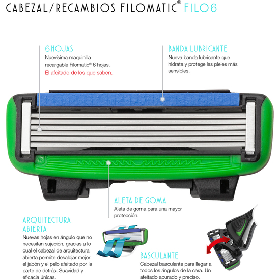 MAQUINILLA DE AFEITAR FILOMATIC FILO6 CON PACK DE 16 CABEZALES DE RECAMBIO EN VARIOS COLORES image 3