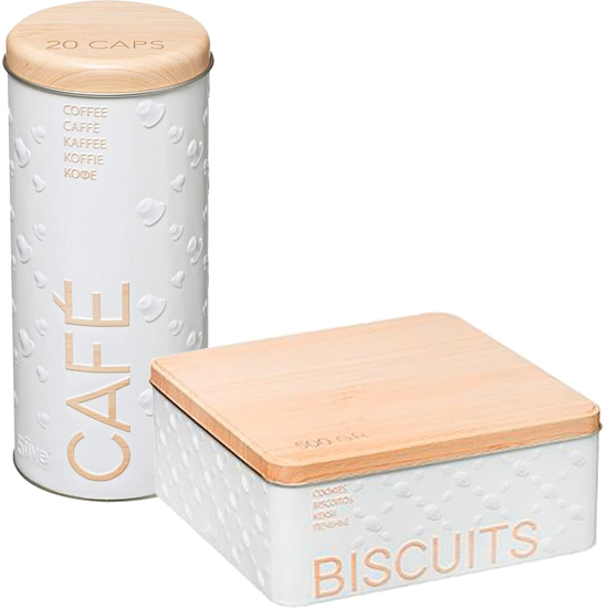 2X BOTES DE ALMACENAMIENTO : BOTE PARA CÁPSULAS DE CAFÉ + CAJA PARA GALLETAS image 0
