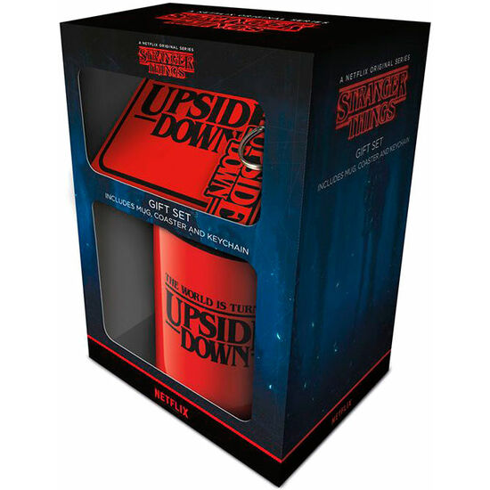 PACK REGALO TAZA + LLAVERO + POSAVASOS THE WORLD IS TURNING UPSIDE DOWN STRANGER THINGS image 0