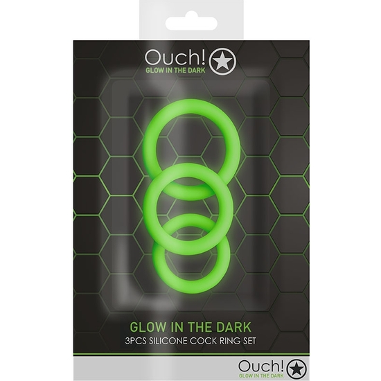 OUCH! - 3 PCS COCK RING SET - GLOW IN THE DARK image 1