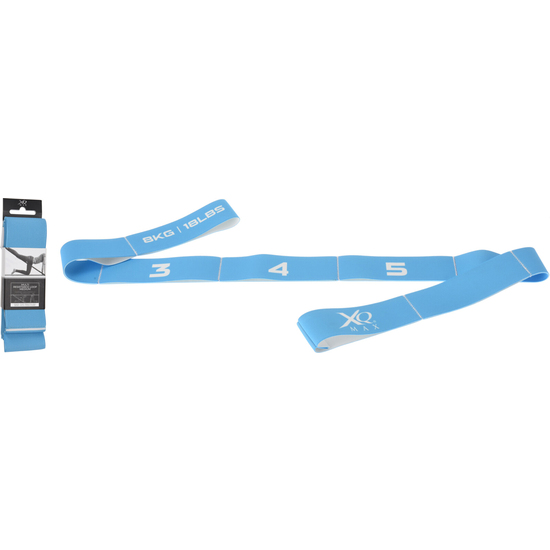 XQMAX MULTI LOOP MEDIUM. SIZE: 1100MMX45MM. MATERIAL: LATEX WITH POLYESTER. BLUE-2995C COLOR WITH EXERCISES AND XQMAX PRINT. 8 LOOPS. 1PCS TIED ON COL image 0