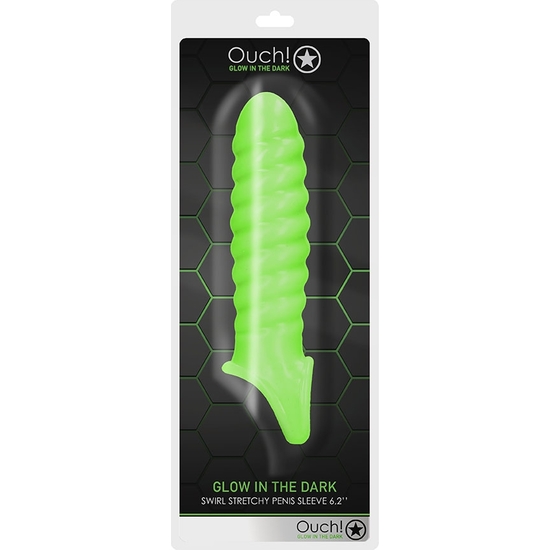 OUCH! - SWIRL STRETCHY PENIS SLEEVE - GLOW IN THE DARK image 1