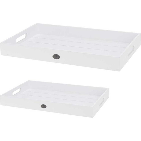 SERVING TRAY, WOOD, SET OF 2PCS, RECTANGULAR, SIZE SMALL: 340X200X45MM, LARGE: 480X300X45MM. COLOUR: WHITE. EACH WITH ZINC TAG LIVING. EACH WITH STI image 0