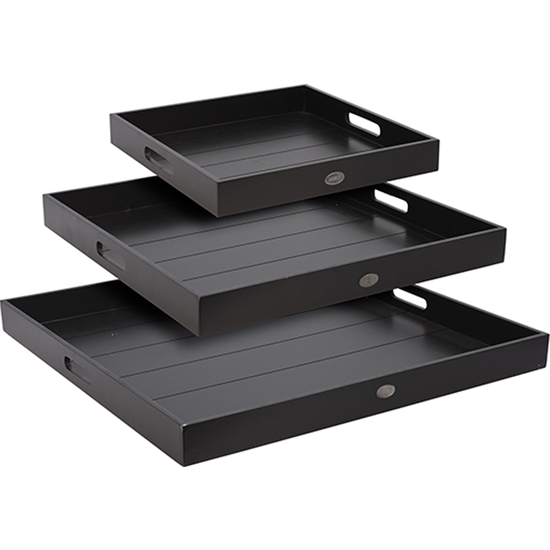 SERVING TRAY, WOOD, SET OF 3PCS, SIZE SMALL: 340X340X40MM, MEDIUM: 480X480X45MM, LARGE: 580X580X50MM. COLOUR: BLACK. EACH WITH ZINC TAG LIVING. EACH image 0