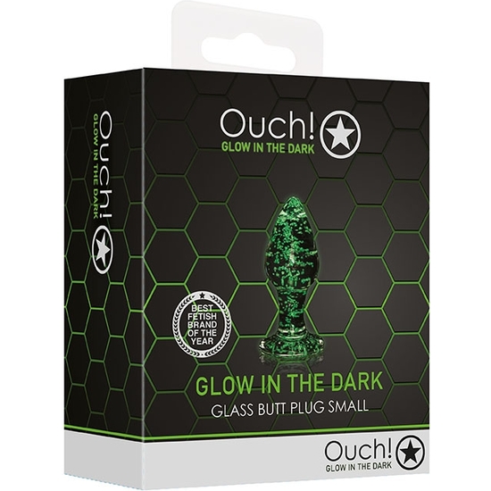 OUCH! - GLASS BUTT PLUG - GLOW IN THE DARK - SMALL image 1