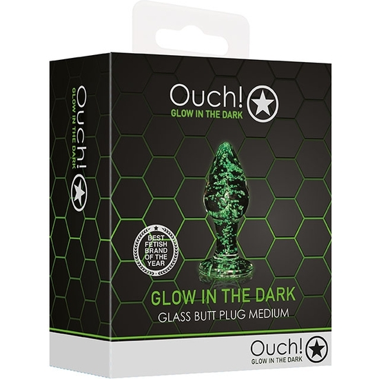 OUCH! - GLASS BUTT PLUG - GLOW IN THE DARK - MEDIUM image 1