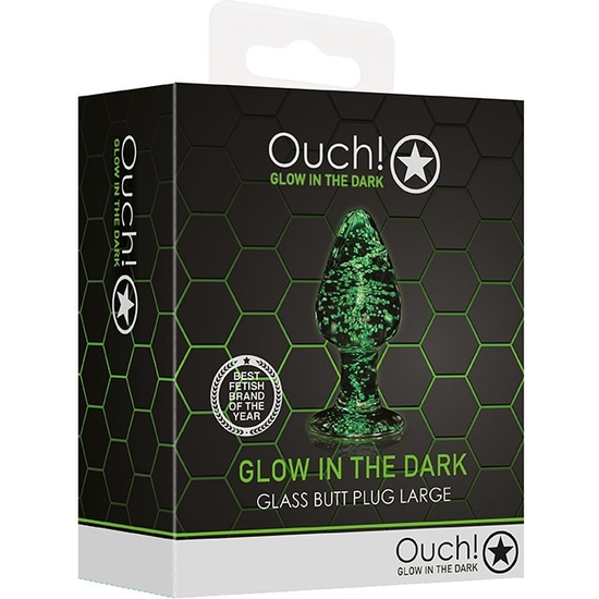 OUCH! - GLASS BUTT PLUG - GLOW IN THE DARK - LARGE image 1